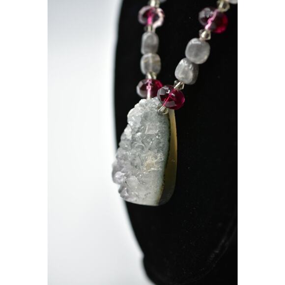 Geode Pendant Necklace Natural Cracked  Statement Red Crystal Beaded BinA - Picture 12 of 12